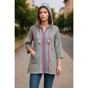 Tommy Bahama Hooded‎ Striped Tunic Cover Up Beach Swim Small S